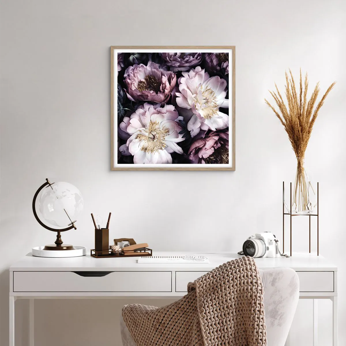 Poster in cornice rovere chiaro - Bouquet nel vecchio stile - 60x60 cm