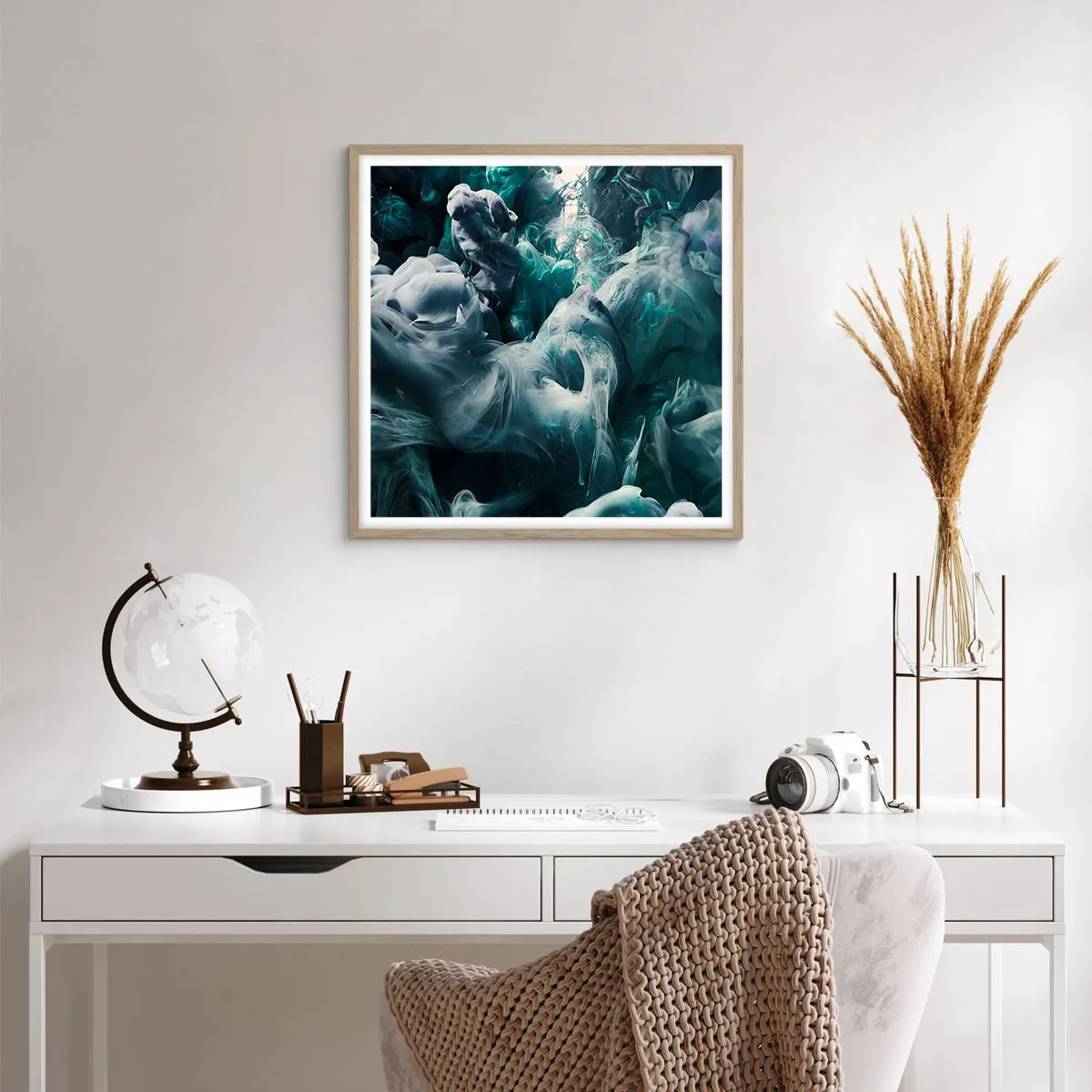 Plakat i ramme af lyst egetræ - Farvebevægelse - 60x60 cm