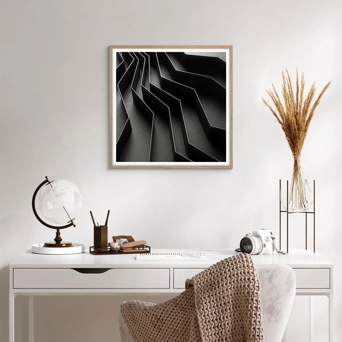 Affiche dans un chêne clair - Poster - Ordre spatial - 60x60 cm