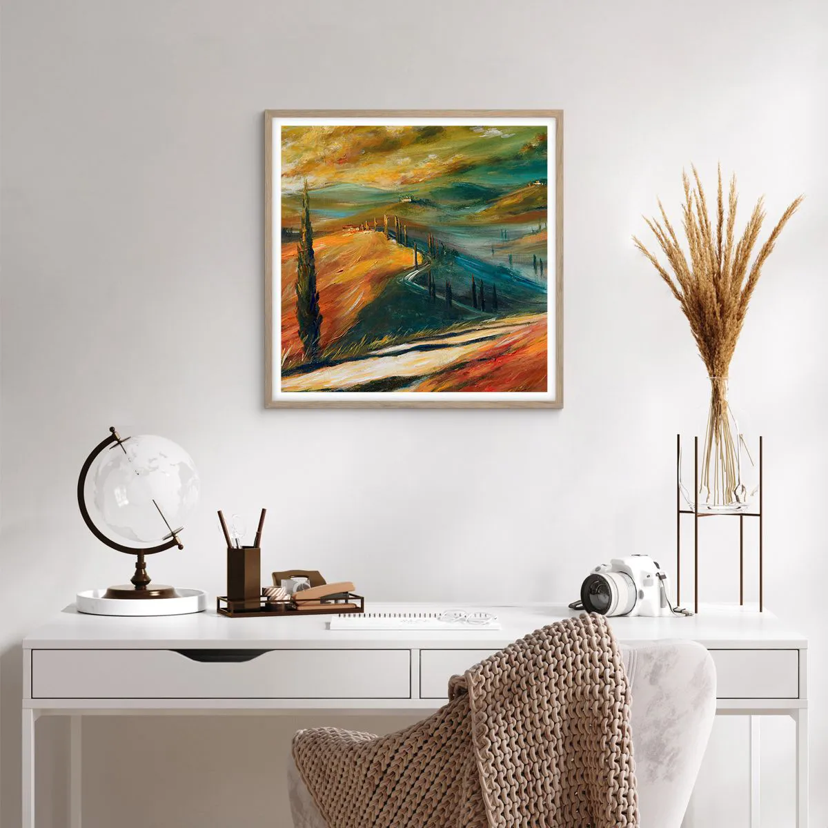 Affiche dans un chêne clair - Poster - paysage toscan - 60x60 cm