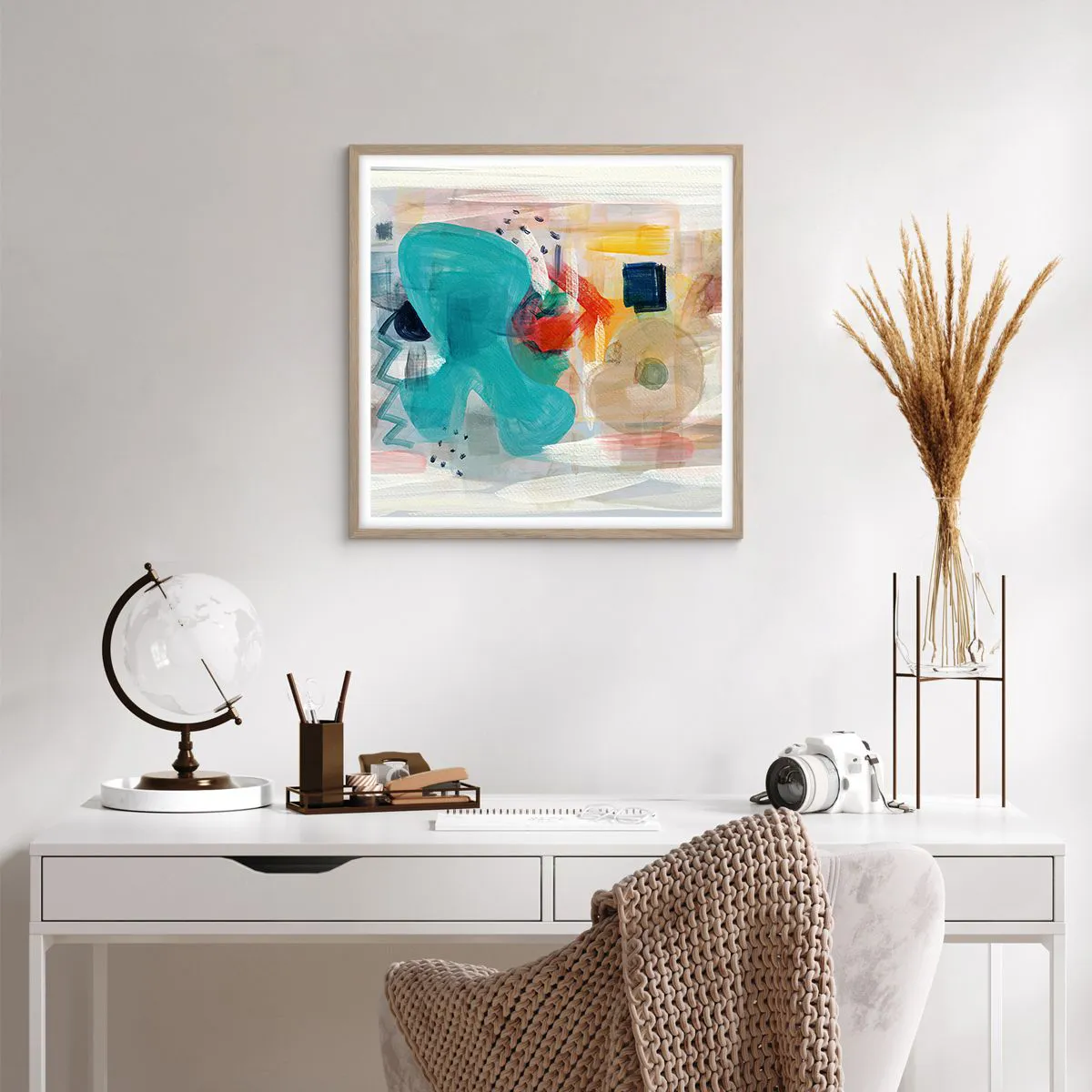 Poster in einem Rahmen aus heller Eiche - Buntes Spiel - 60x60 cm