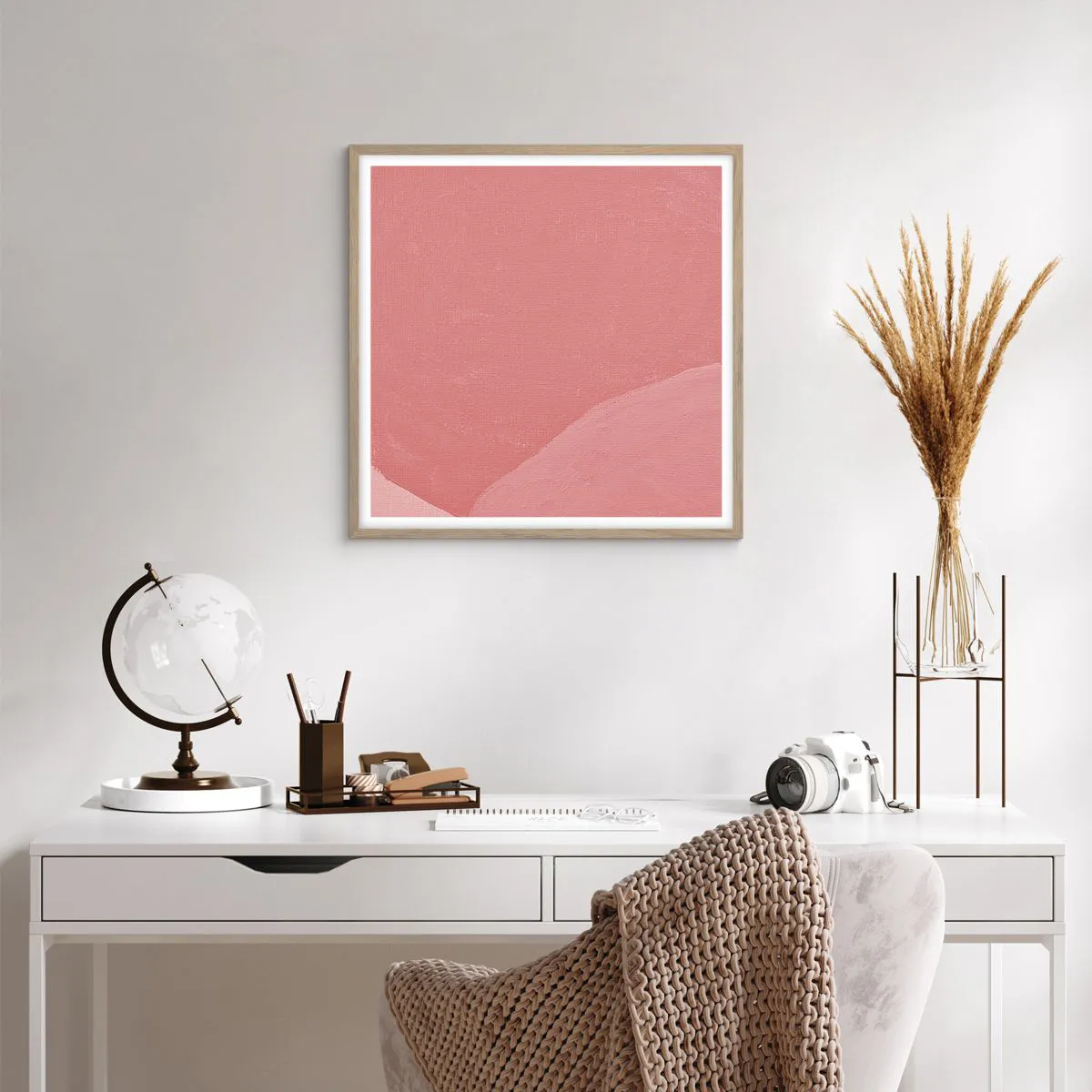 Póster en marco roble claro - Composición orgánica en rosa - 60x60 cm