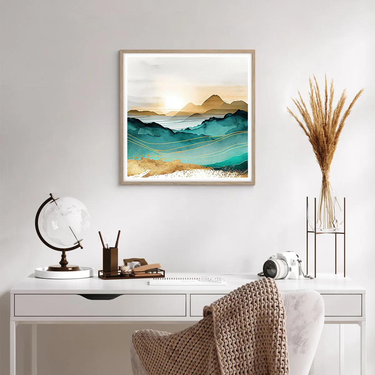 Een poster in een licht eiken lijst - Op de rand van abstractie – landschap - 60x60 cm