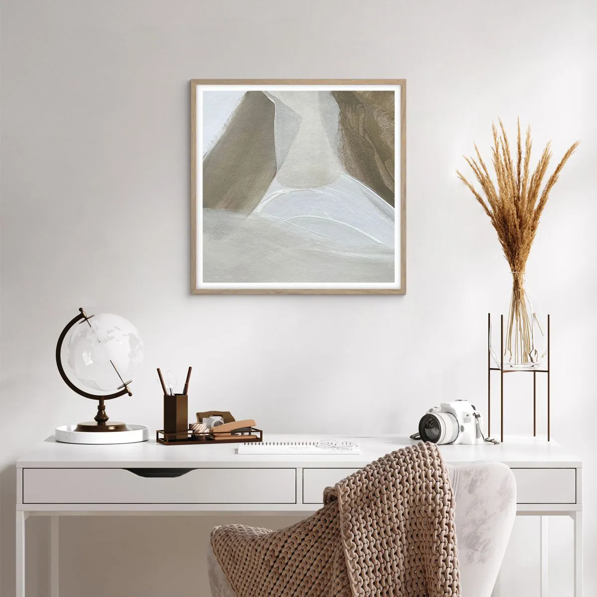 Plakat w ramie jasny dąb - Fala bieli - 60x60 cm