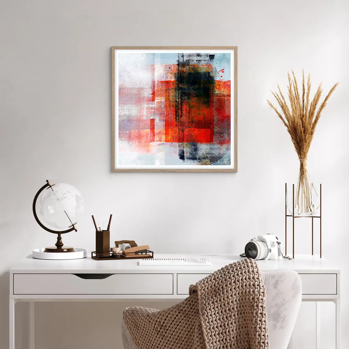 Poster in light oak frame - Glowing Composition - 60x60 cm