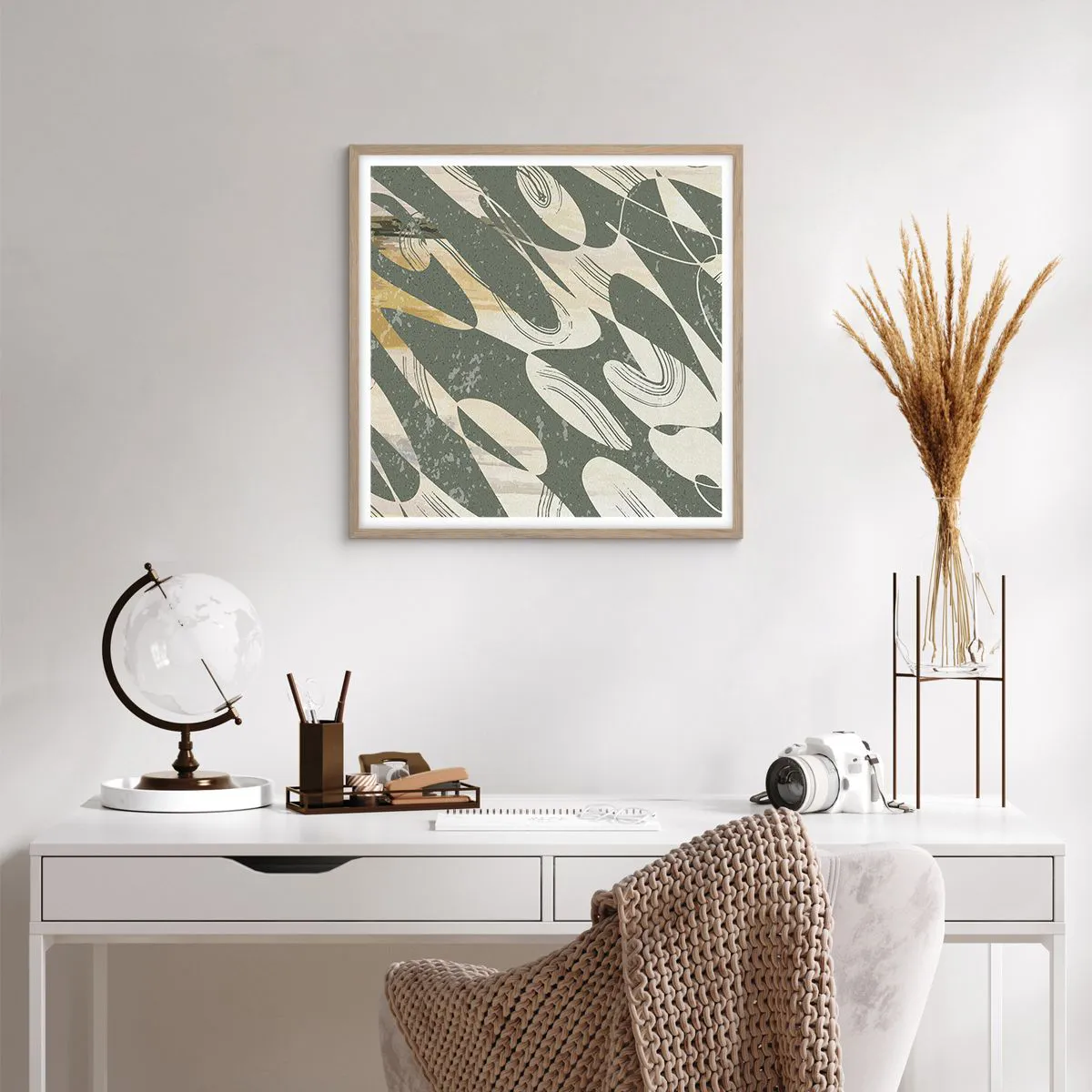 Plakat w ramie jasny dąb - Abstrakcja zrytmizowana - 60x60 cm