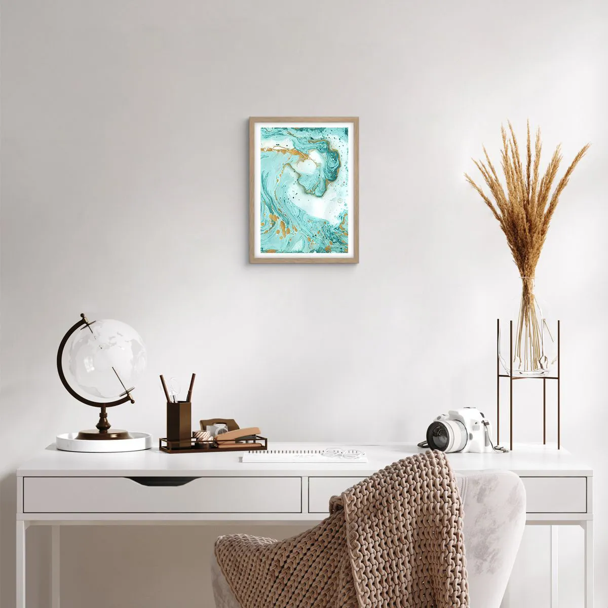 Plagát v ráme zo svetlého duba - Pod veľkou vlnou z epochy Edo - 30x40 cm