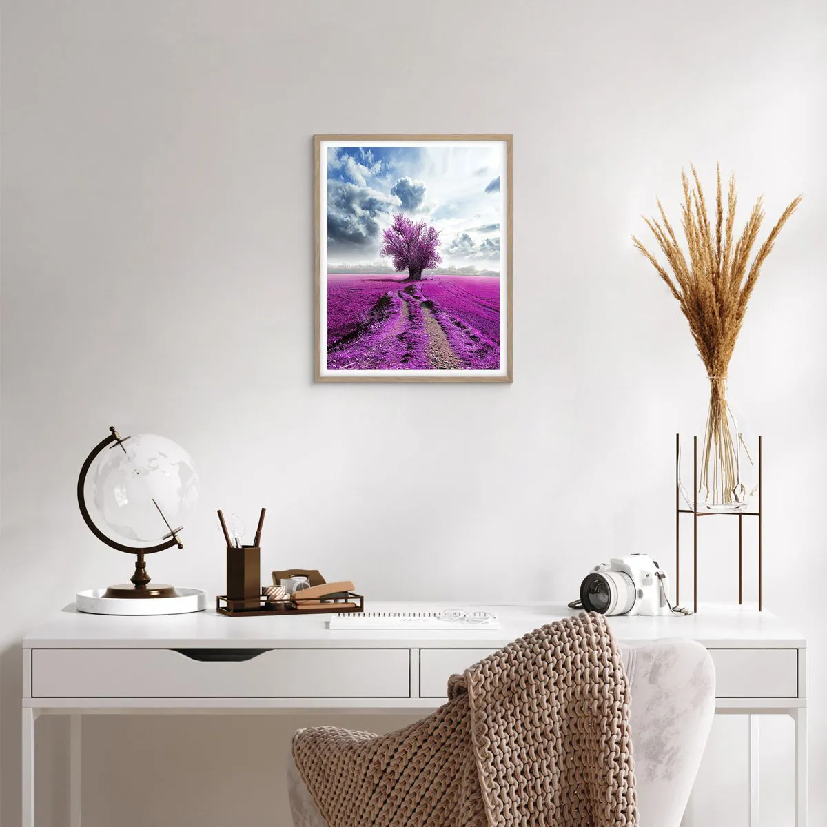 Plakat i ramme af lyst egetræ - Hedeslette - charmerende - 40x50 cm