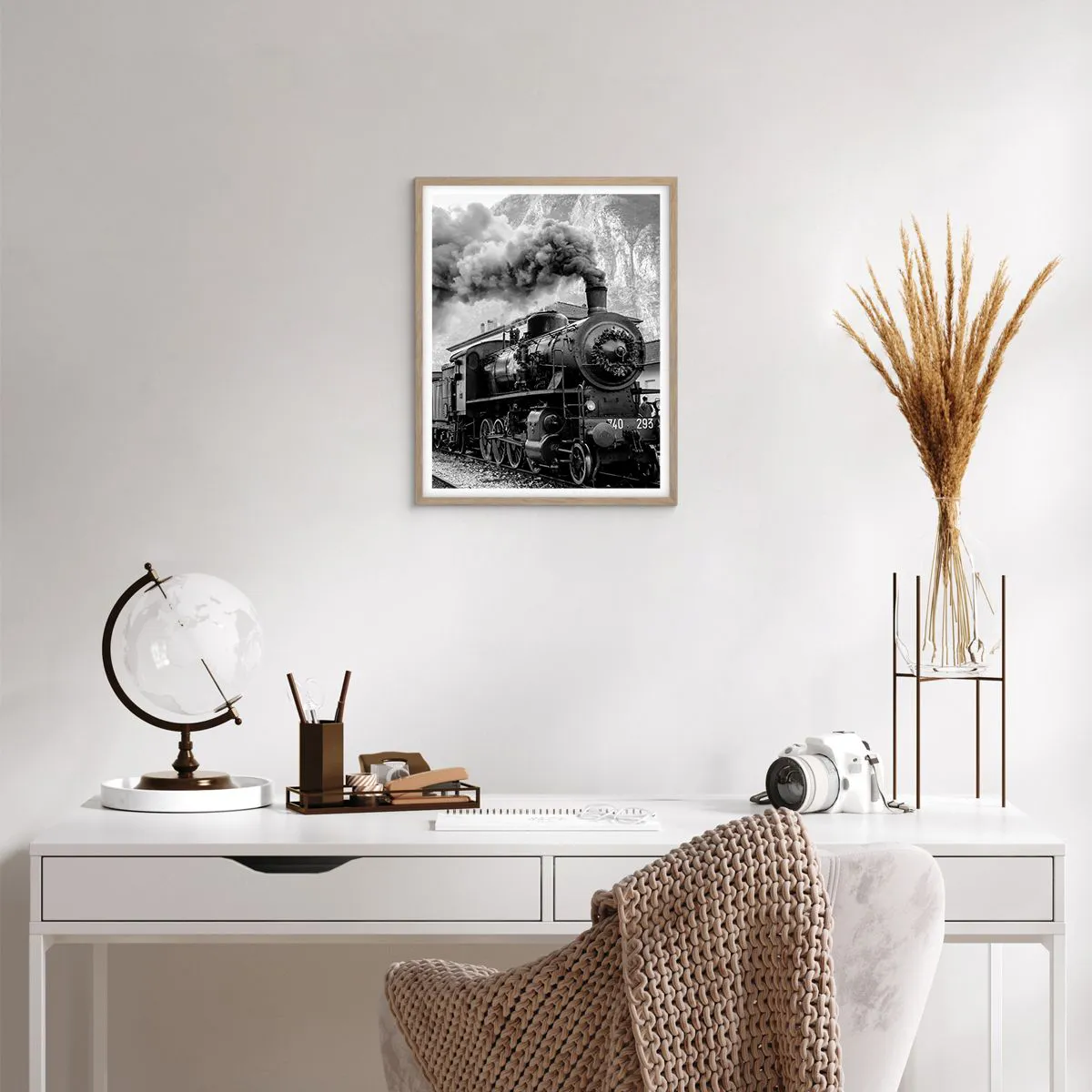 Poster in light oak frame - Standing at the Station... - 40x50 cm