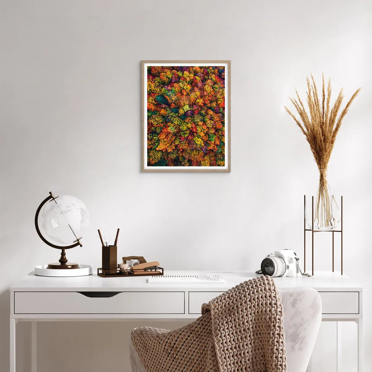 Poster in light oak frame - Bouquet of Autumn Flowers - 40x50 cm