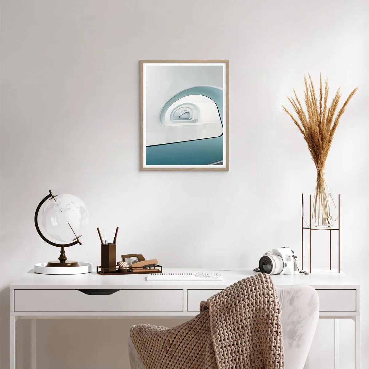 Pôster com moldura de carvalho claro - Para o fundo do azul - 40x50 cm