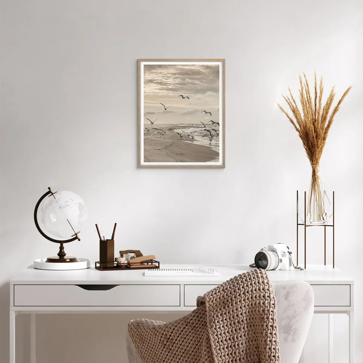 Poster in light oak frame - Sound of the Sea, Singing of the Birds - 40x50 cm