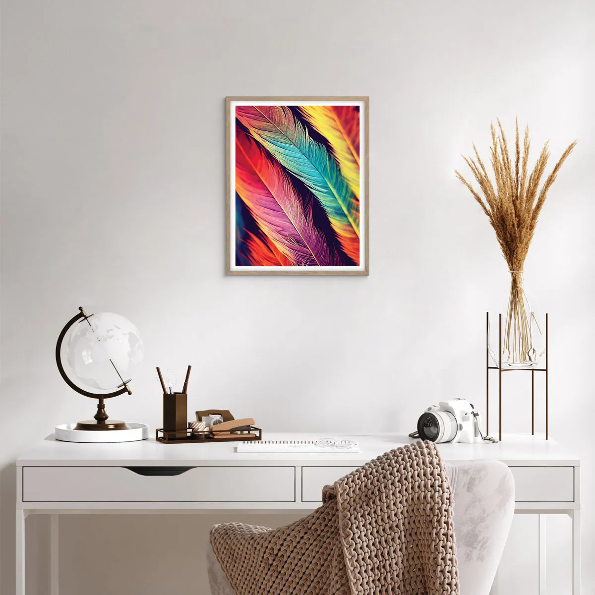 Poster in einem Rahmen aus heller Eiche - Gefiederter Regenbogen - 40x50 cm