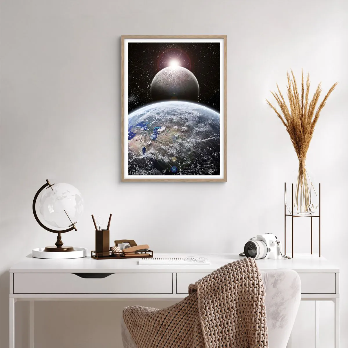 Poster in light oak frame - Space Landscape - Sunrise - 50x70 cm
