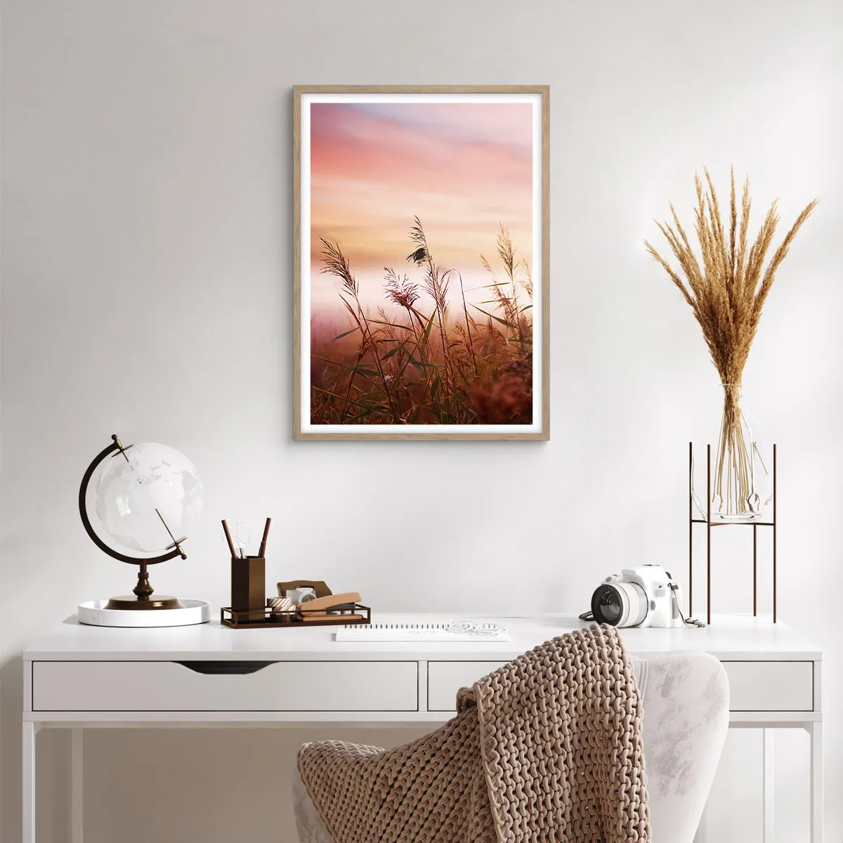 Affiche dans un chêne clair - Poster - Cerfs-volants, pissenlits, vent - 50x70 cm