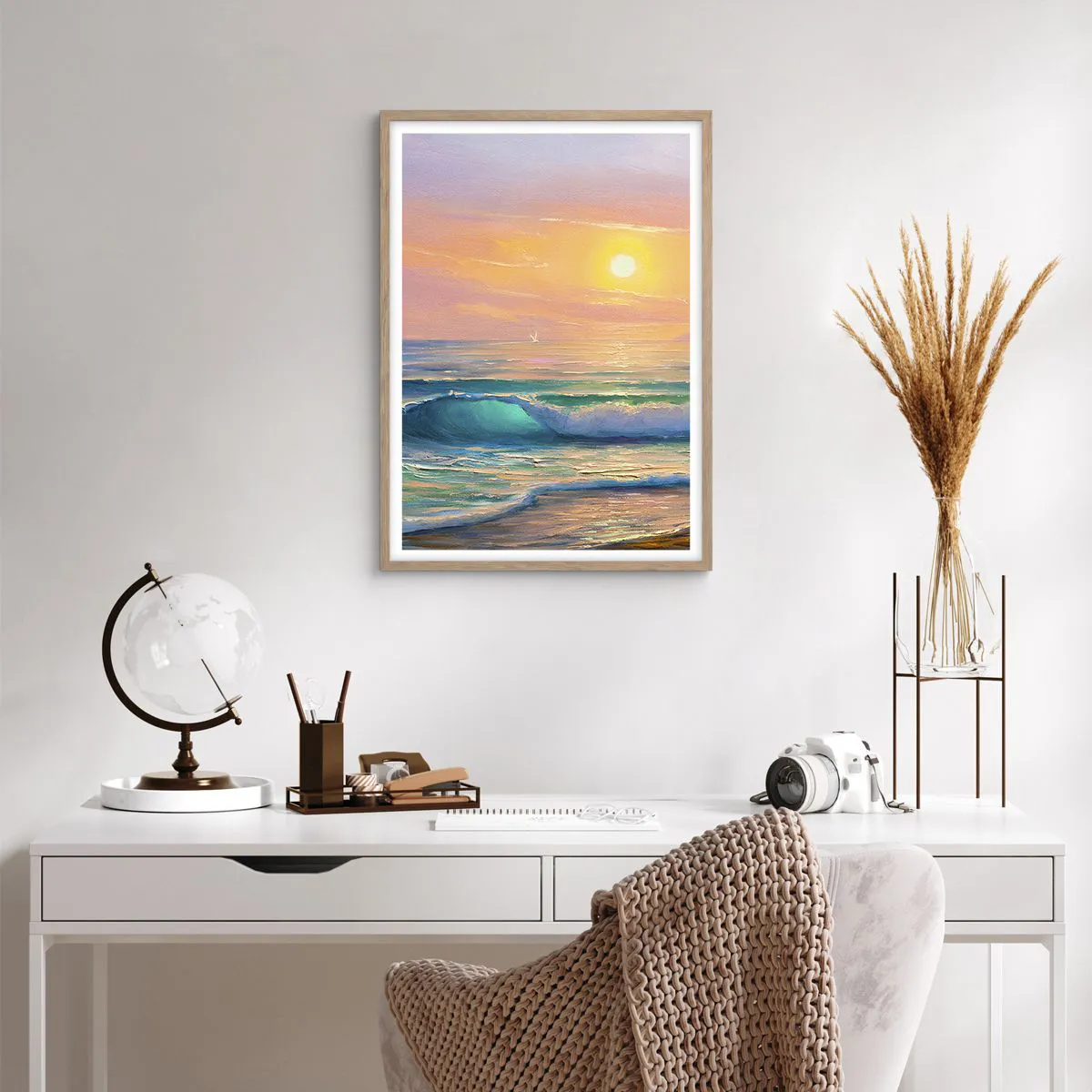 Poster in light oak frame - Turquoise Song of the Waves - 50x70 cm