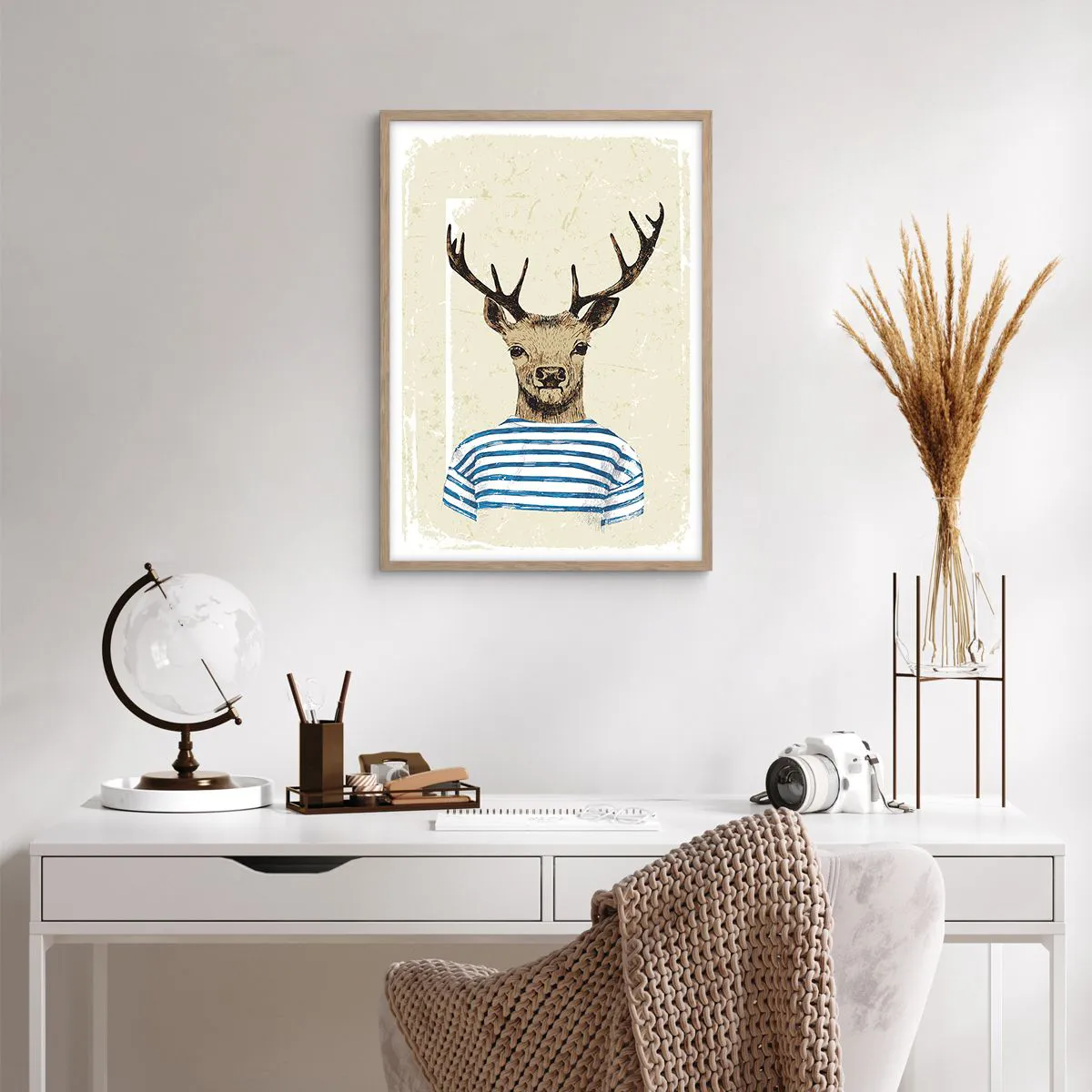 Plakat i ramme af lyst egetræ - Fordi jeg kan lide stribede skjorter! - 50x70 cm