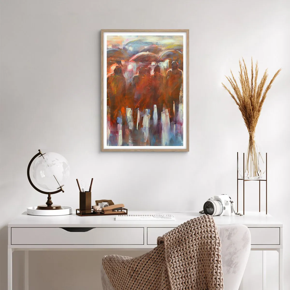 Póster en marco roble claro - Iguales entre la niebla - 50x70 cm