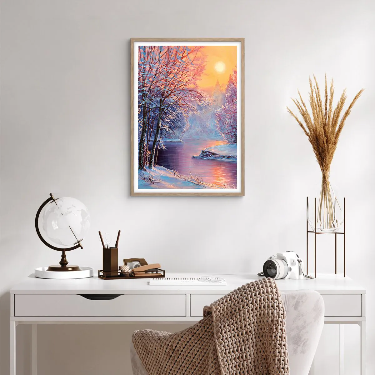 Plakat i ramme af lyst egetræ - Vinterens farver - 50x70 cm