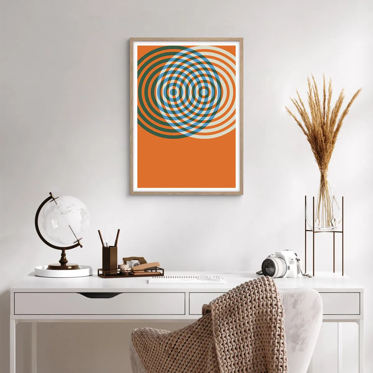 Poster în ramă de stejar deschis - Variație circulară abstractă - 50x70 cm