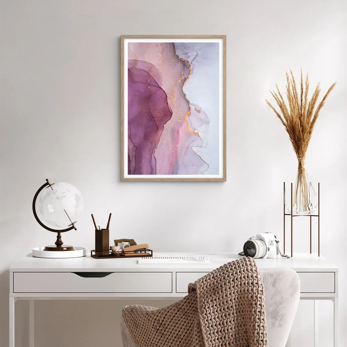 Plakat w ramie jasny dąb - Fale lila i fioletu - 50x70 cm