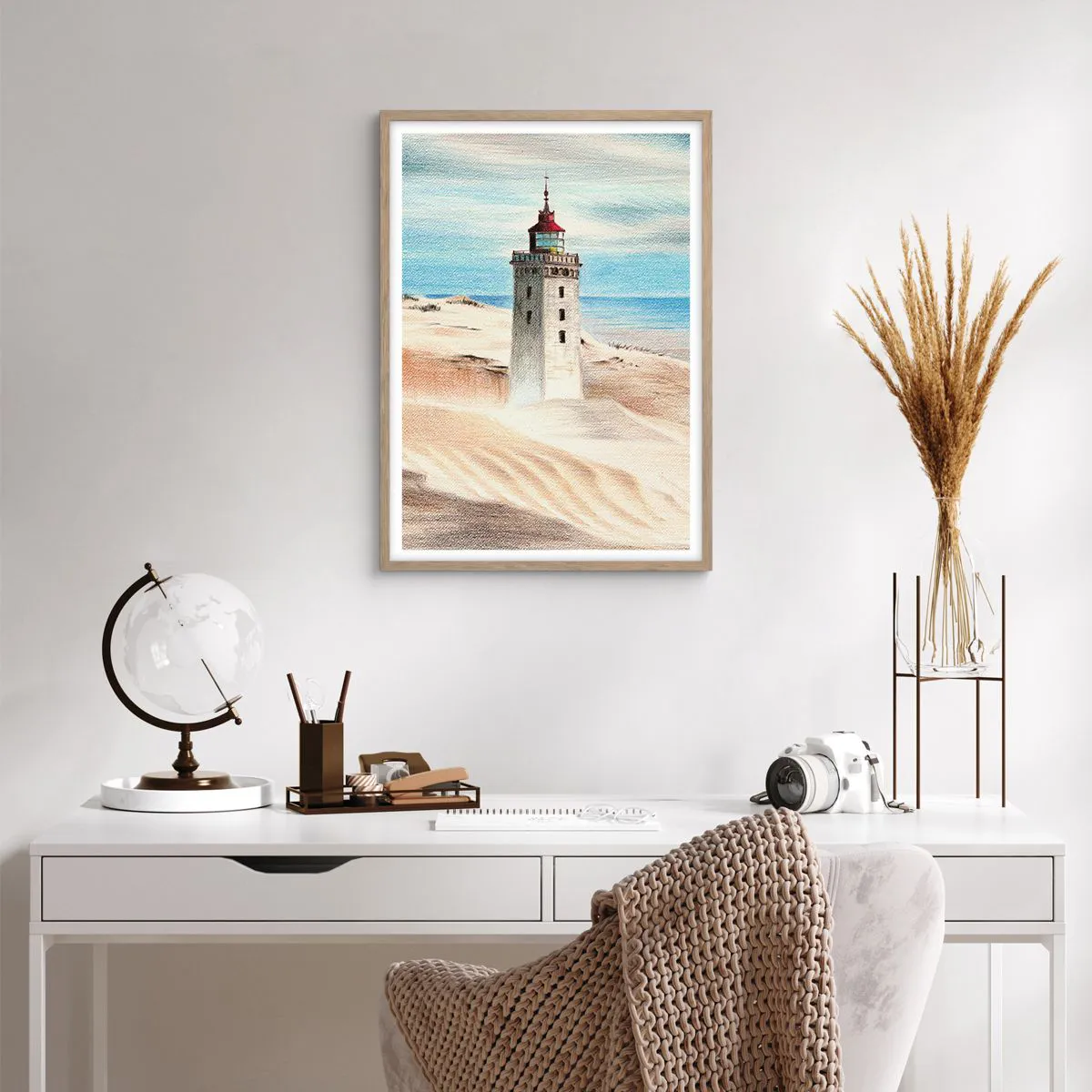 Plakat i ramme af lyst egetræ - Altid med blikket rettet mod havet - 50x70 cm