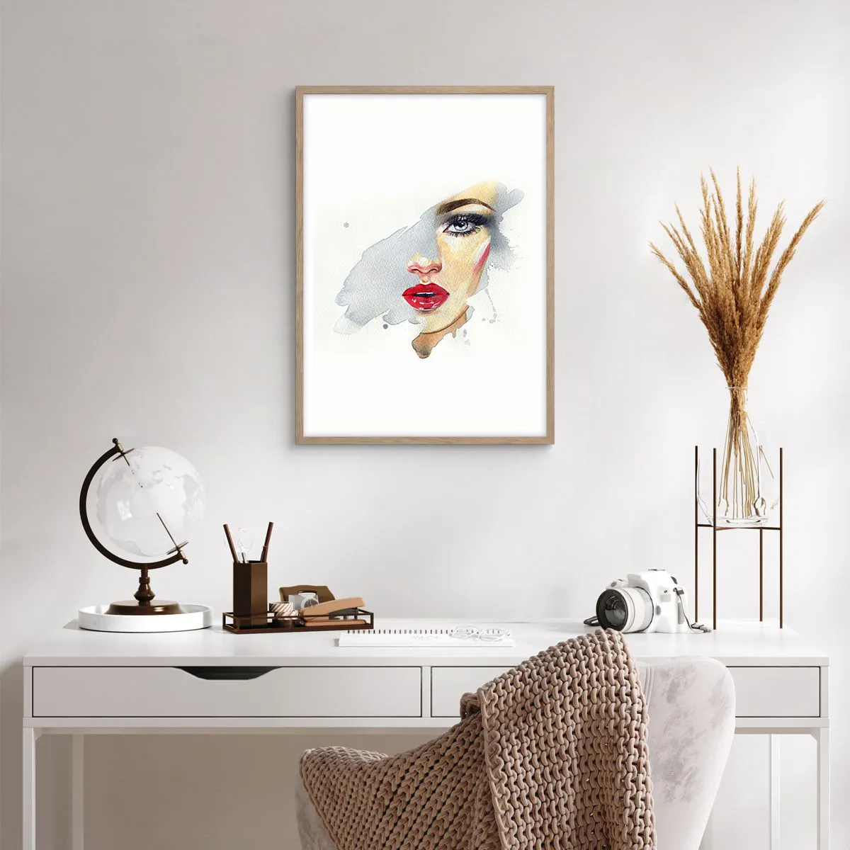 Plakat i ramme af lyst egetræ - Refleksion i en vanddråbe - 50x70 cm