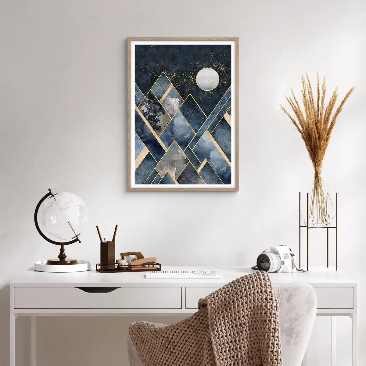 Pôster com moldura de carvalho claro - Paisagem geométrica - 50x70 cm