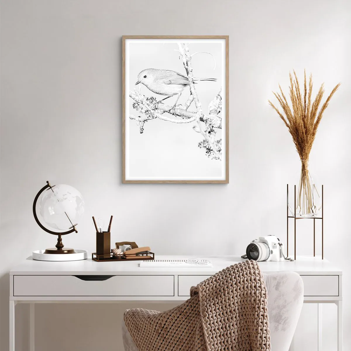 Plakat i ramme af lyst egetræ - Vintermorgen - 50x70 cm