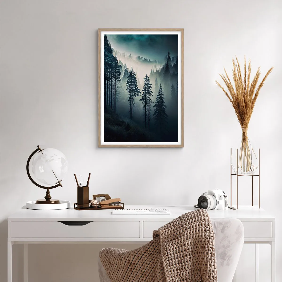 Plakát v rámu světlý dub - Horské ráno - 50x70 cm