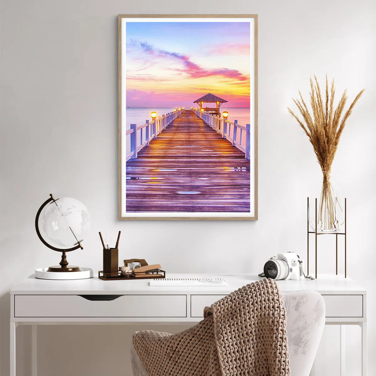 Plakát v rámu světlý dub - Liliově-zlaté ticho večera - 61x91 cm