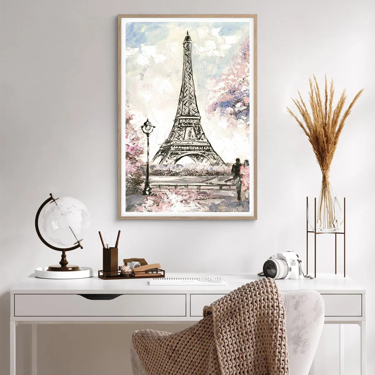 Poszter világos tölgy keretben - Áprilisi séta Párizsban - 61x91 cm