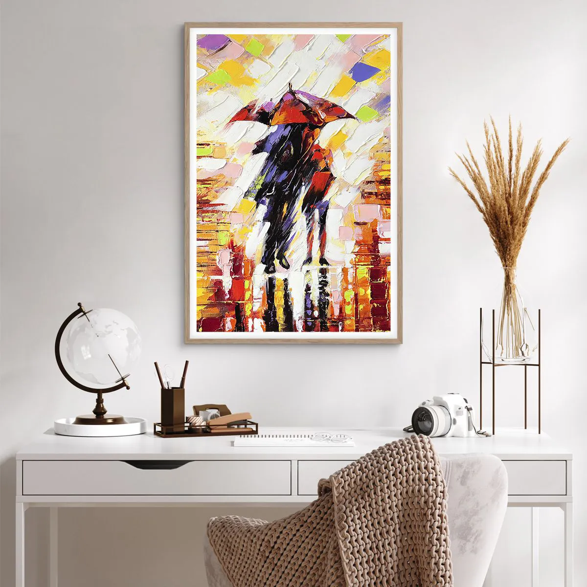 Pôster com moldura de carvalho claro - Juntos durante a noite e a chuva - 61x91 cm