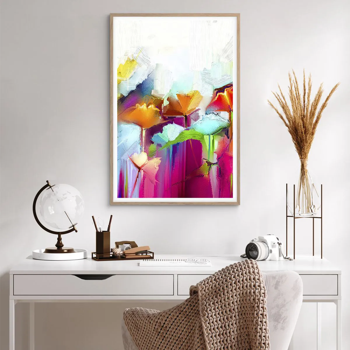 Plakat i ramme af lyst egetræ - Regnbuen i blomstring - 61x91 cm