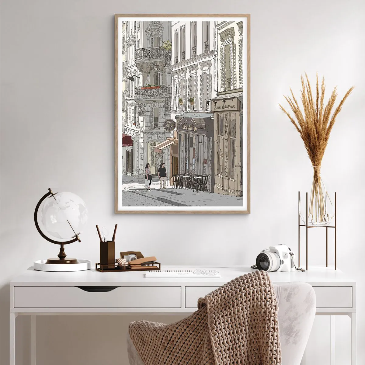 Plakat i ramme af lyst egetræ - Byens glæder - 61x91 cm