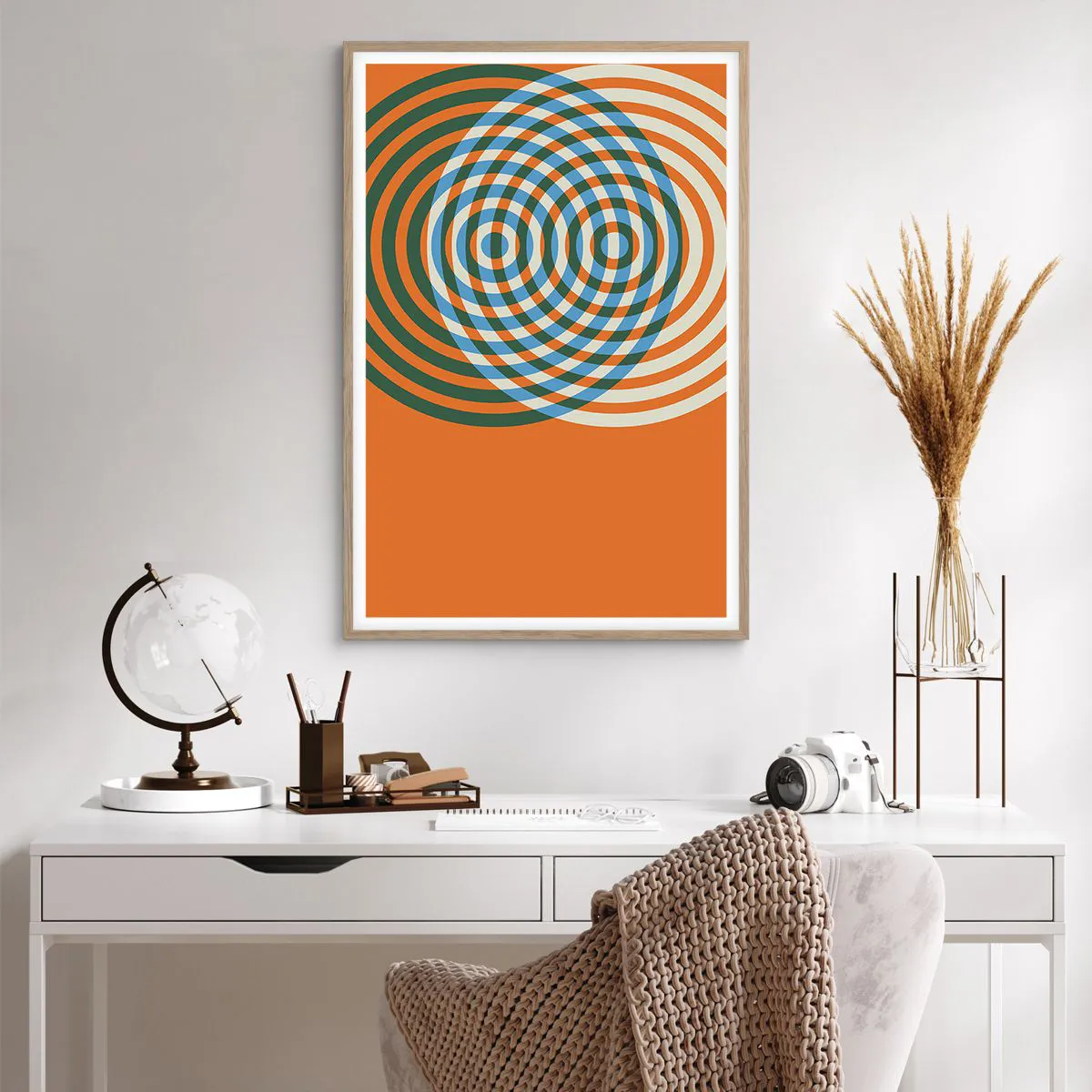 Plakat i ramme af lyst egetræ - Abstrakt cirkulær variation - 61x91 cm