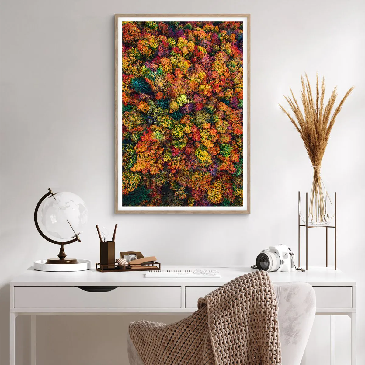 Plagát v ráme zo svetlého duba - Kytica jesenných stromov - 61x91 cm