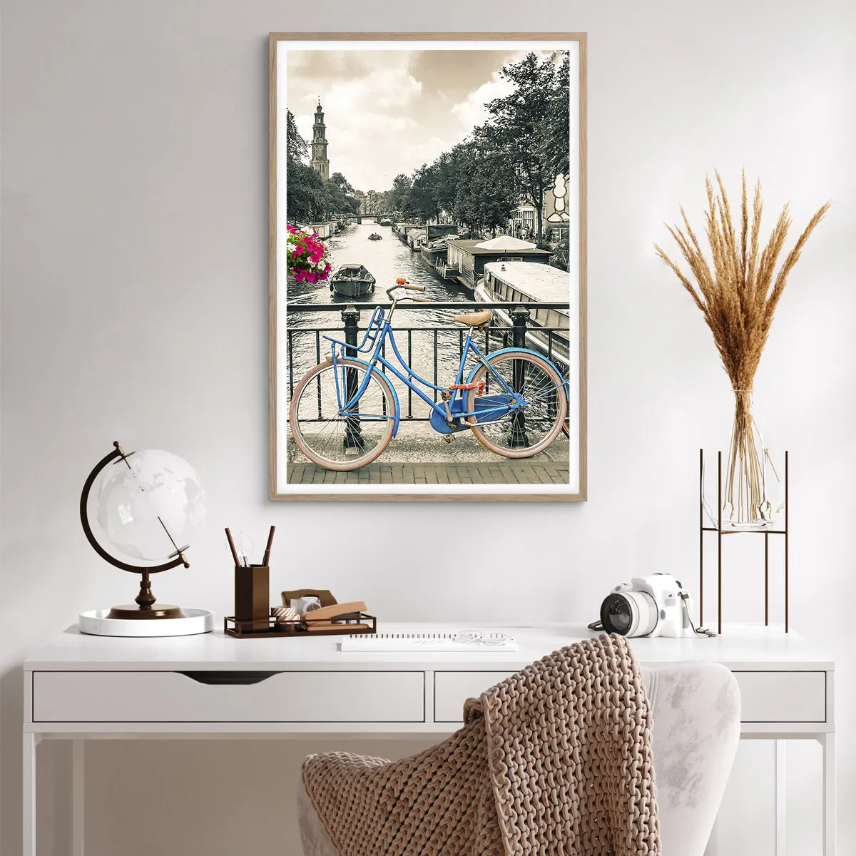 Poster in light oak frame - Colour of a Street in Amsterdam - 61x91 cm