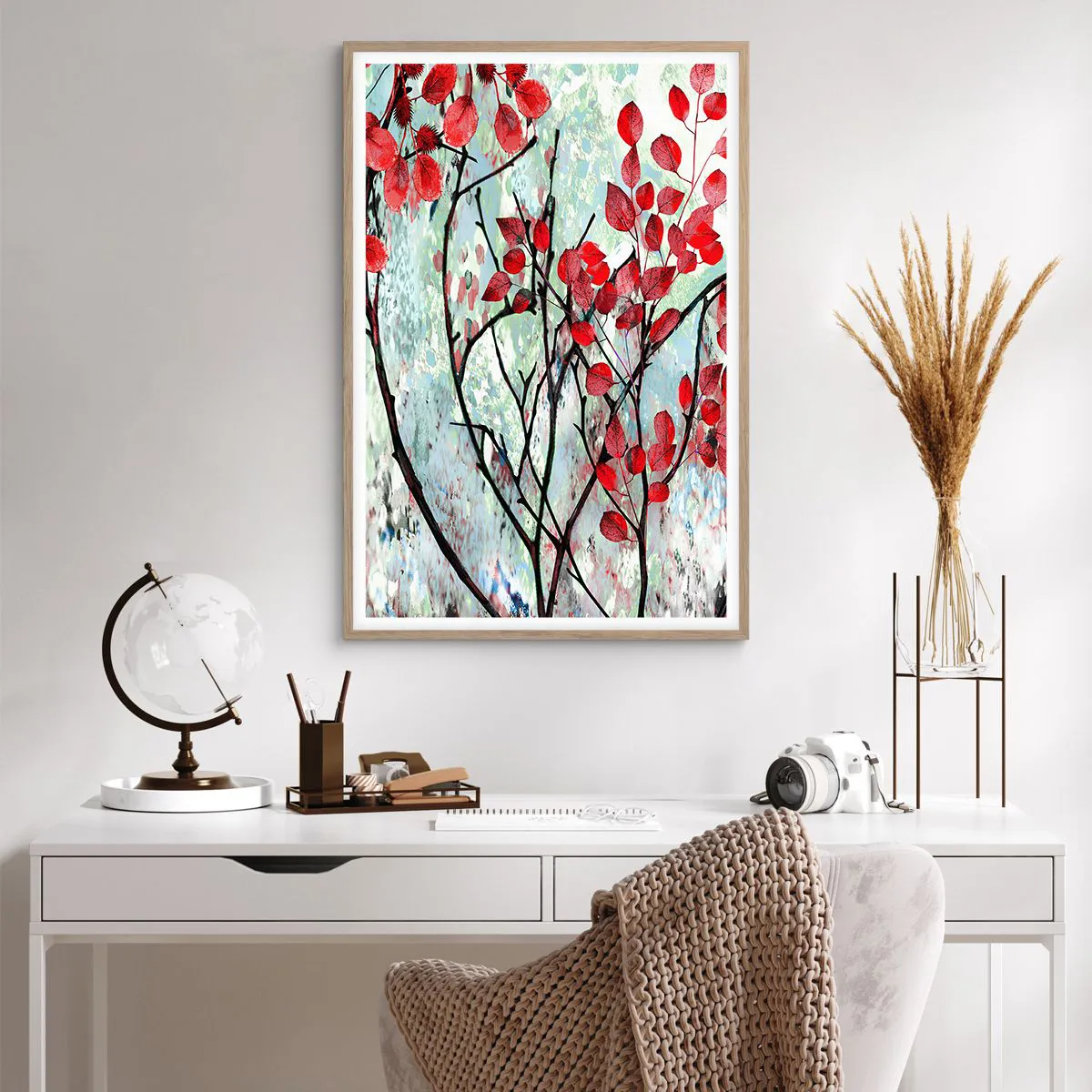 Affiche dans un chêne clair - Poster - Arbre en écarlate - 61x91 cm