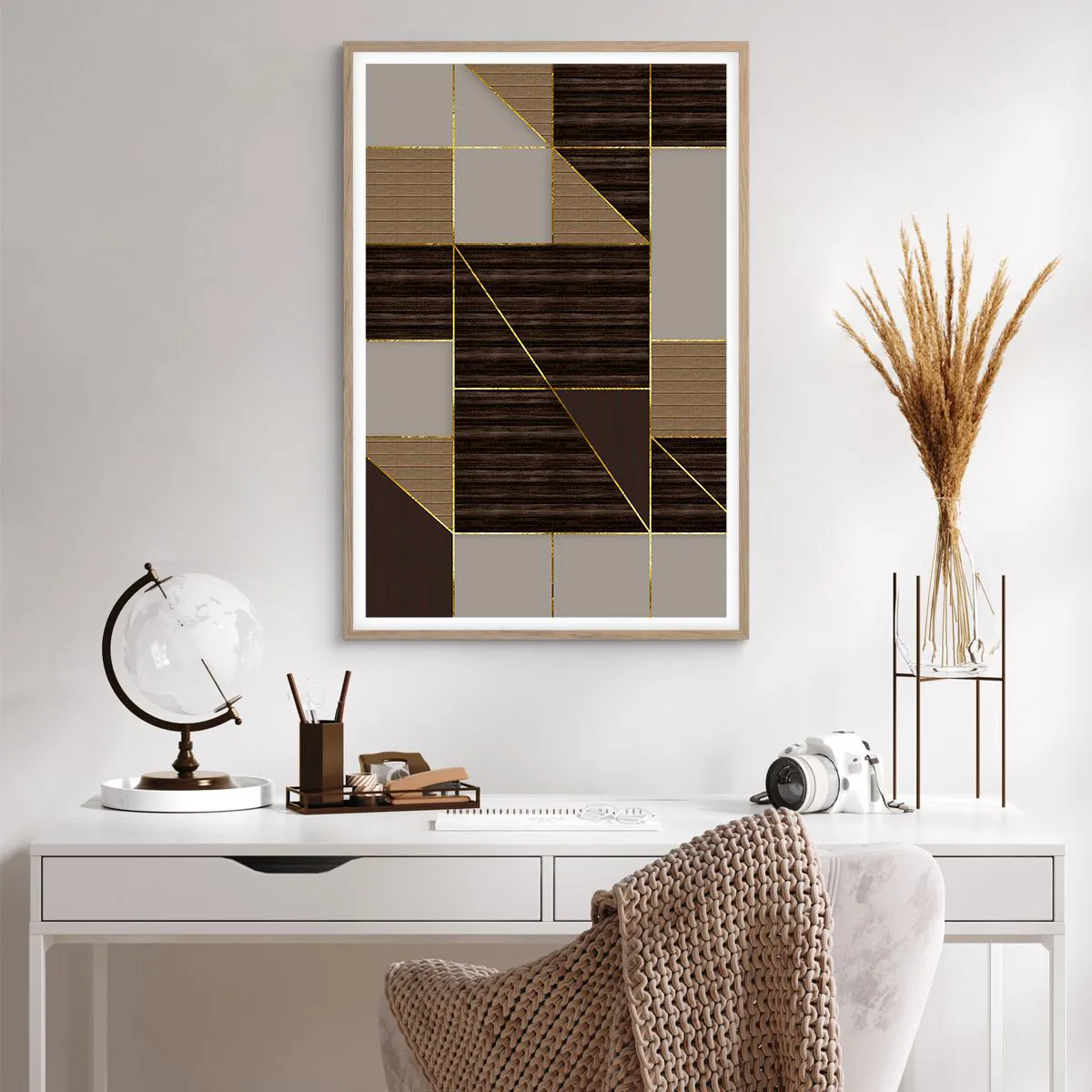 Poszter világos tölgy keretben - Barna és arany mozaik - 61x91 cm