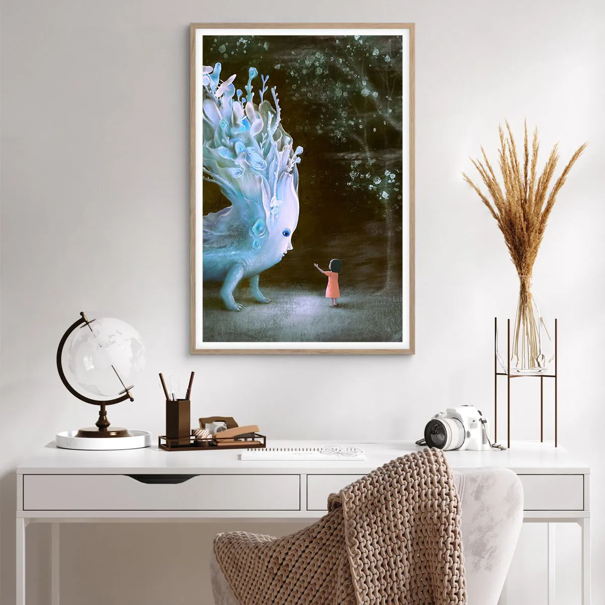 Plakat i ramme af lyst egetræ - Et fantastisk møde - 61x91 cm