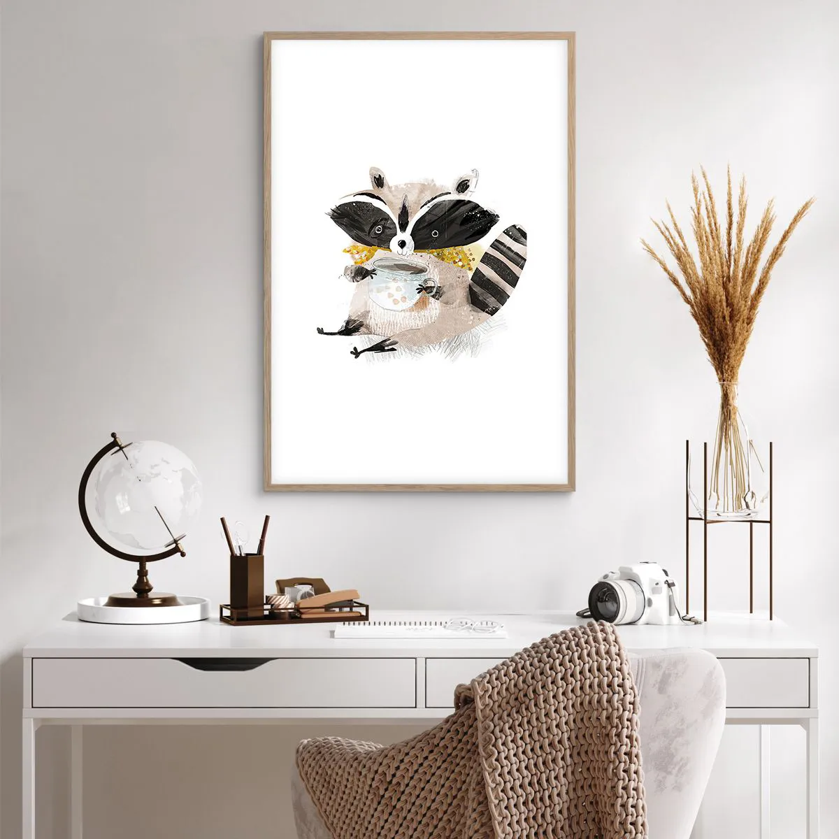 Plakat i ramme af lyst egetræ - Min ven vaskebjørnen - 61x91 cm