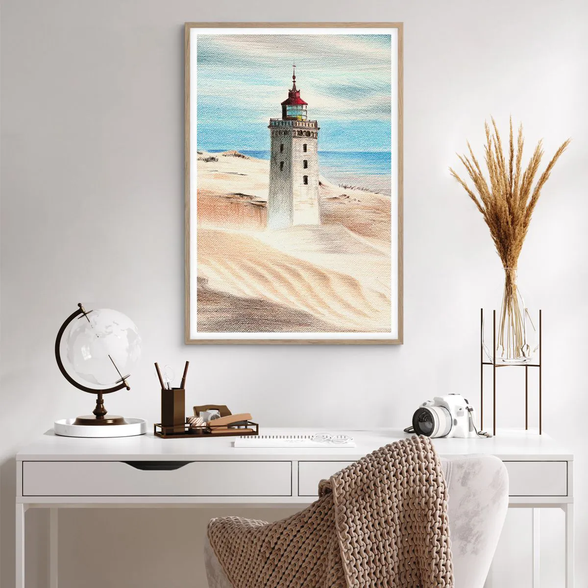 Plakat i ramme af lyst egetræ - Altid med blikket rettet mod havet - 61x91 cm