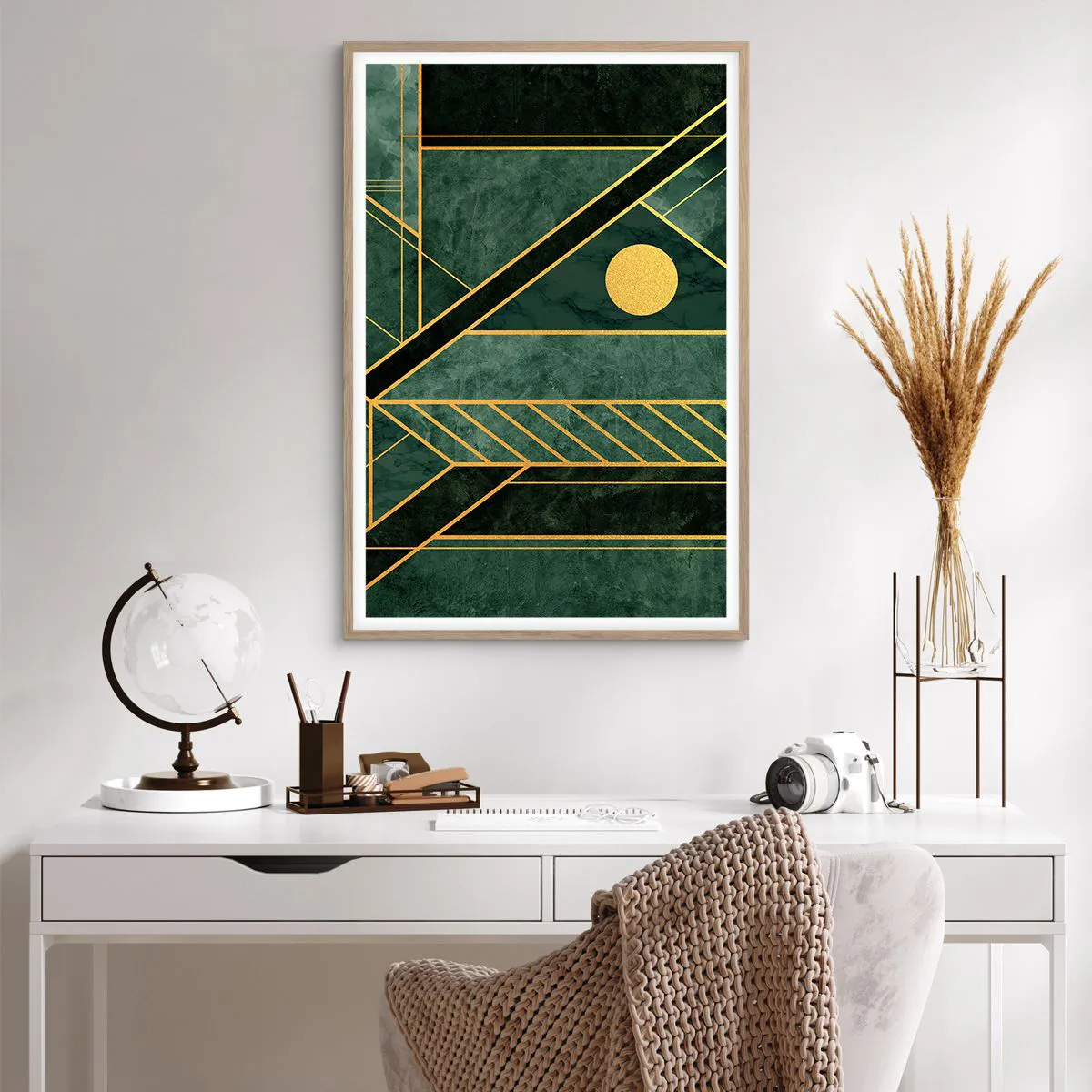 Poster in einem Rahmen aus heller Eiche - Dynamik von Gold und Azurblau - 61x91 cm