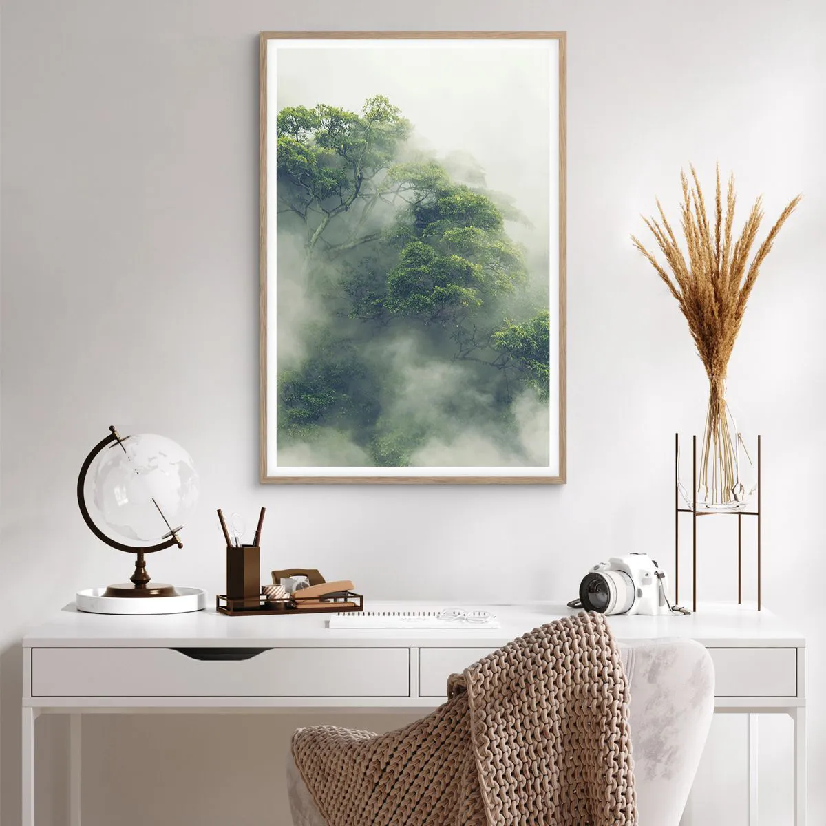 Plakat w ramie jasny dąb - Otulone mgłą - 61x91 cm