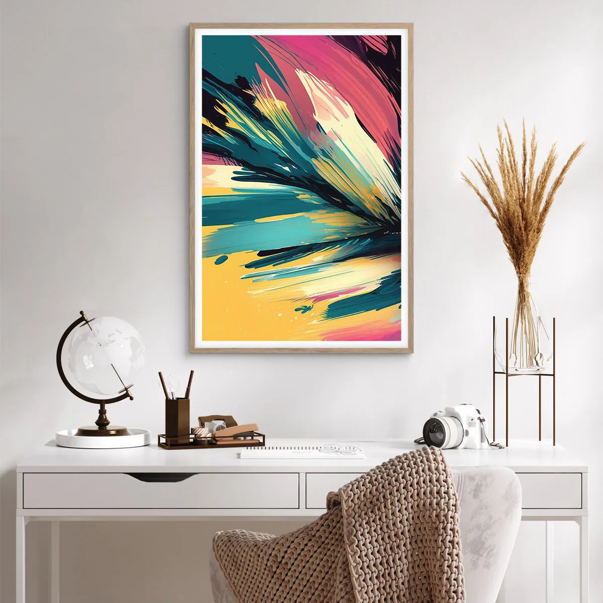 Poster in light oak frame - Composition -Explosion of Joy - 61x91 cm