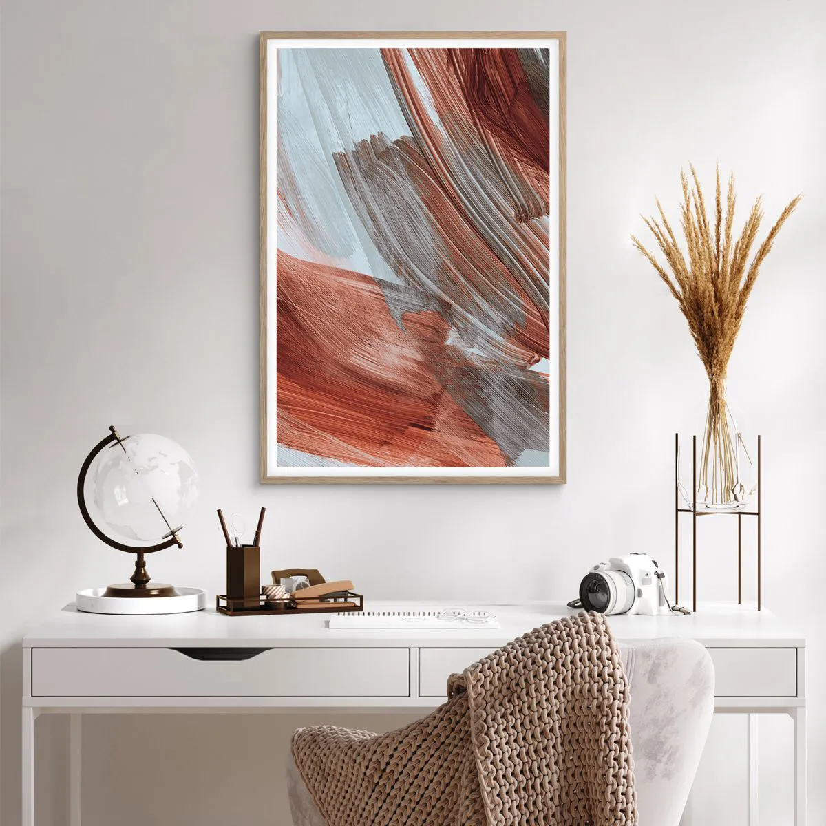 Affiche dans un chêne clair - Poster - Abstraction venteuse et automnale - 61x91 cm