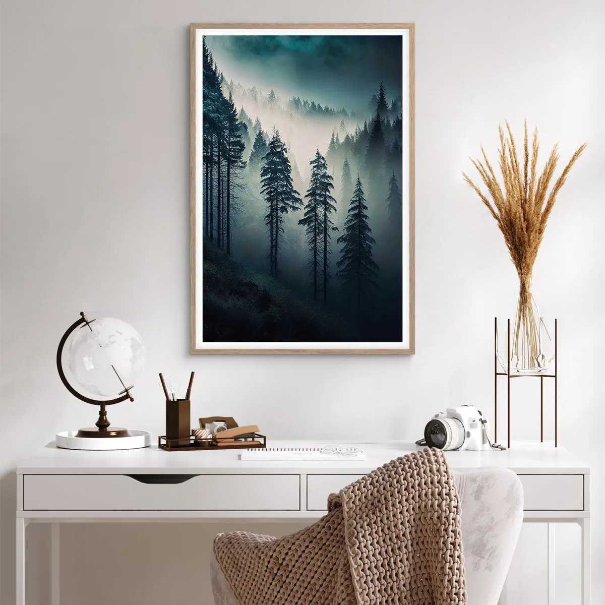 Poster in einem Rahmen aus heller Eiche - Bergmorgen - 61x91 cm