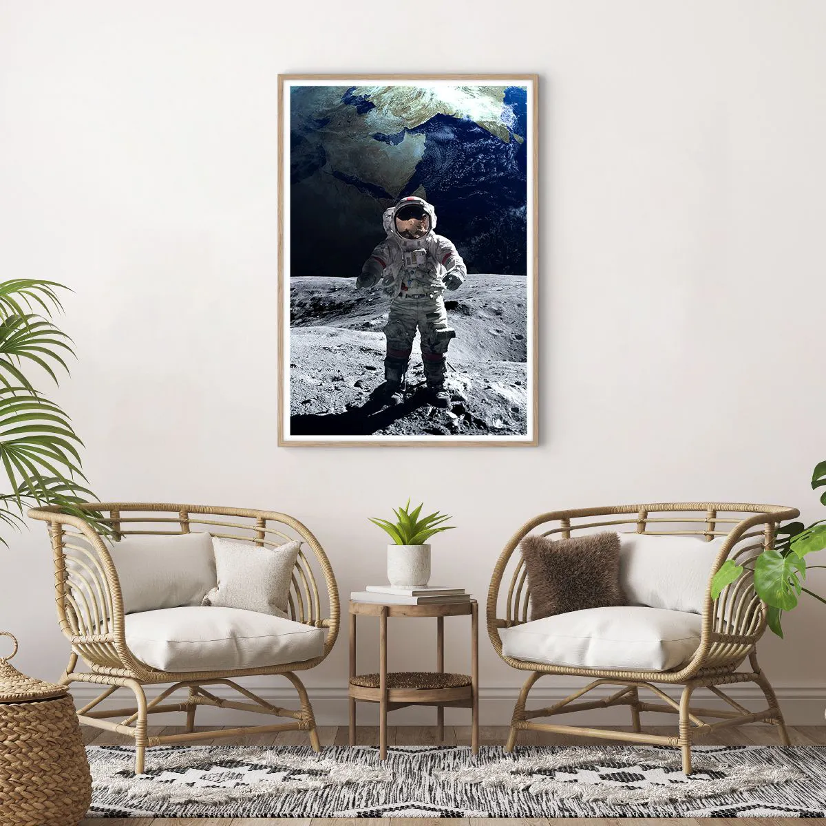 Poster in light oak frame - Greetings from the Moon - 70x100 cm