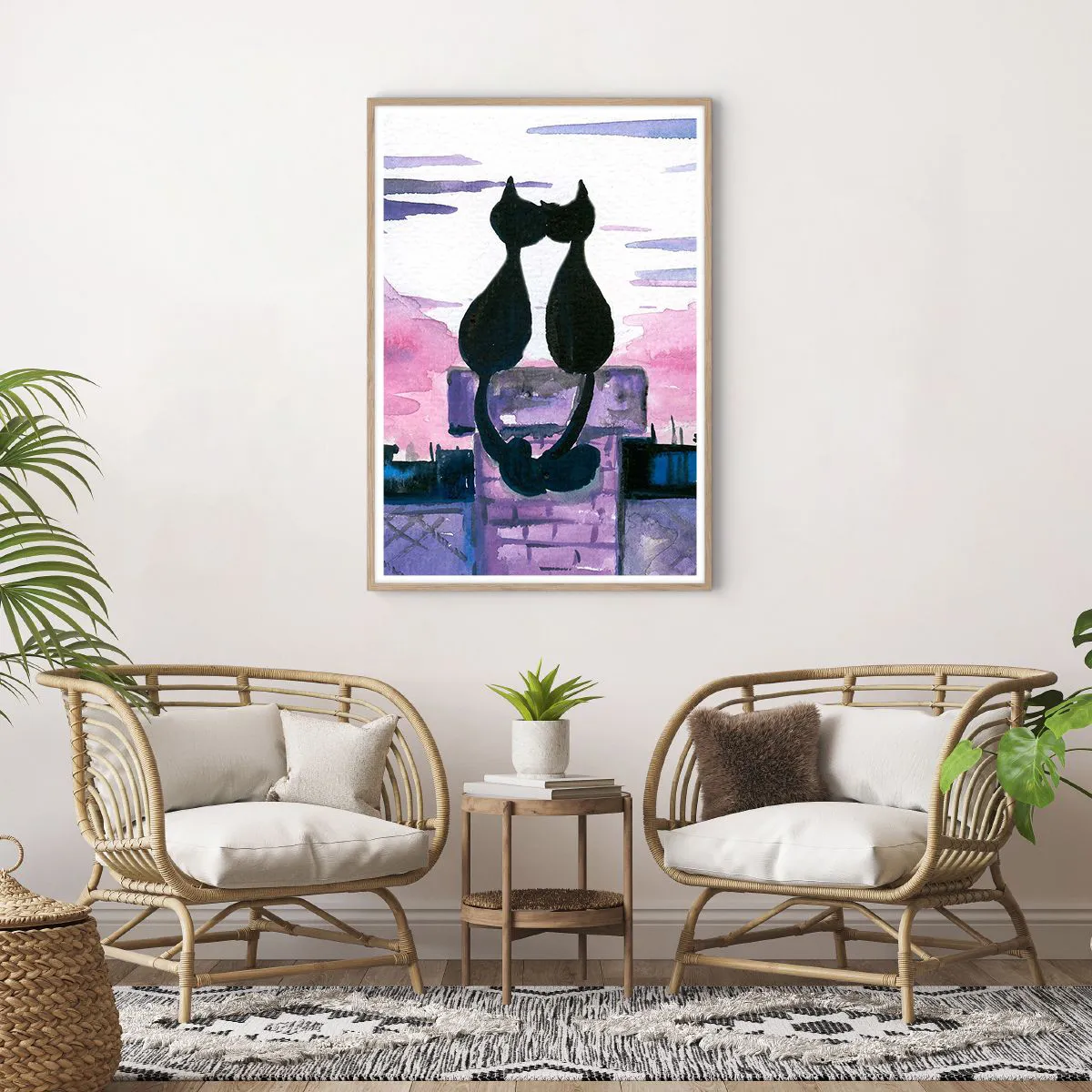 Poster in einem Rahmen aus heller Eiche - Rendez-vous unter dem Mond - 70x100 cm